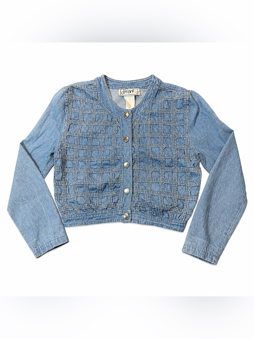 Vintage d. Frank Womens Denim Jacket Size 6 Smocked Cropped Made in USA